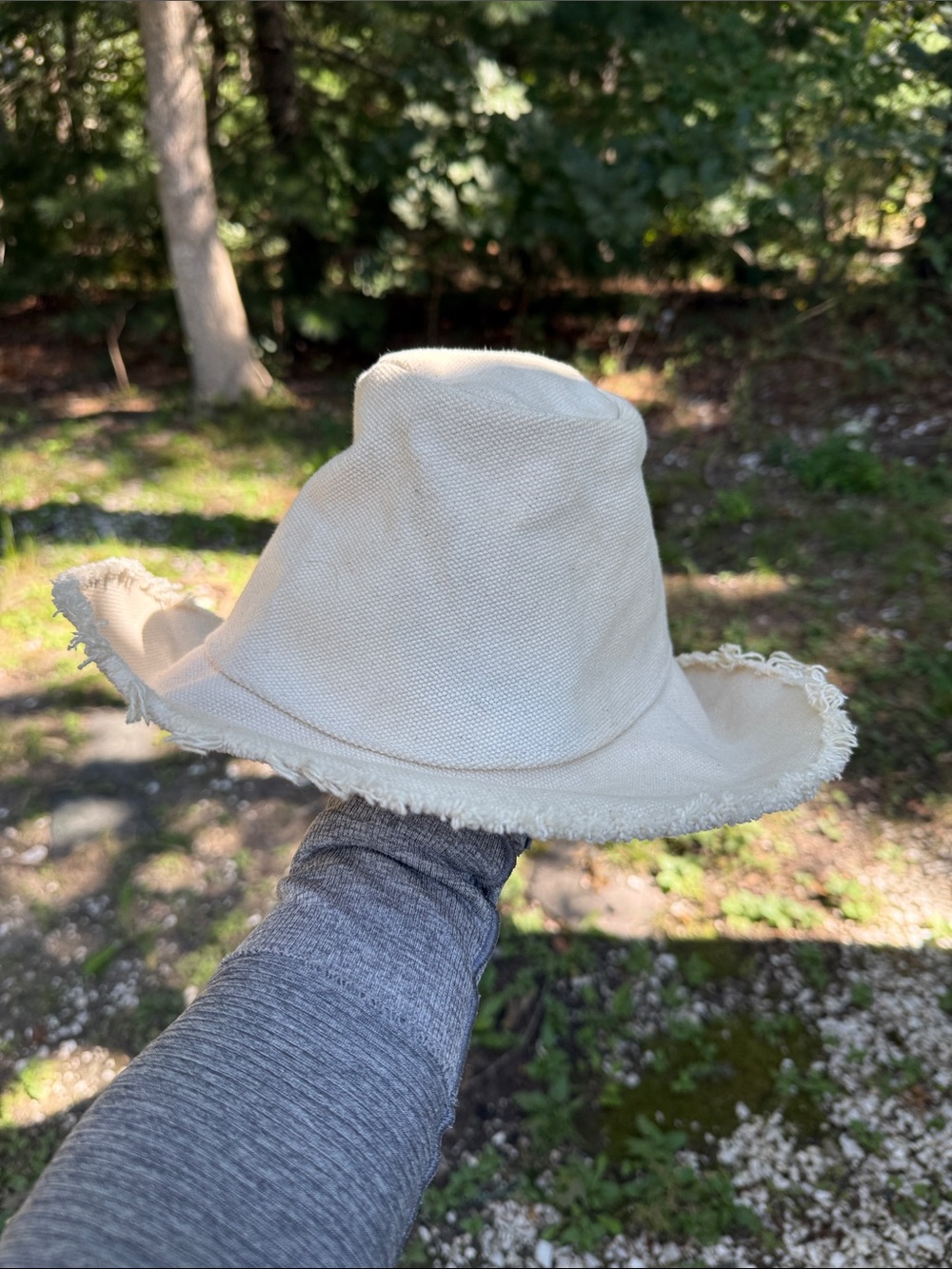 An Original by The Hatters “The Magic Hat” Frayed Edge Canvas Bucket Hat Cream S